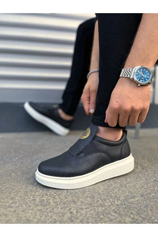 JY161 Hippo Bağcıksız Cilt Erkek Günlük Sneaker Ayakkabı CBT - Siyah