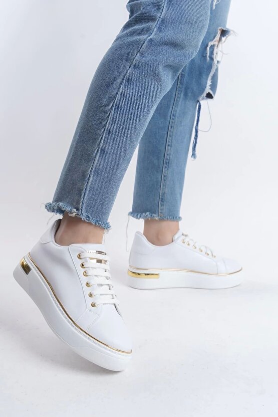 Mına Bağcıklı Ortopedik Taban Kadın Sneaker Spor Ayakkabı Cbt - Beyazaltın