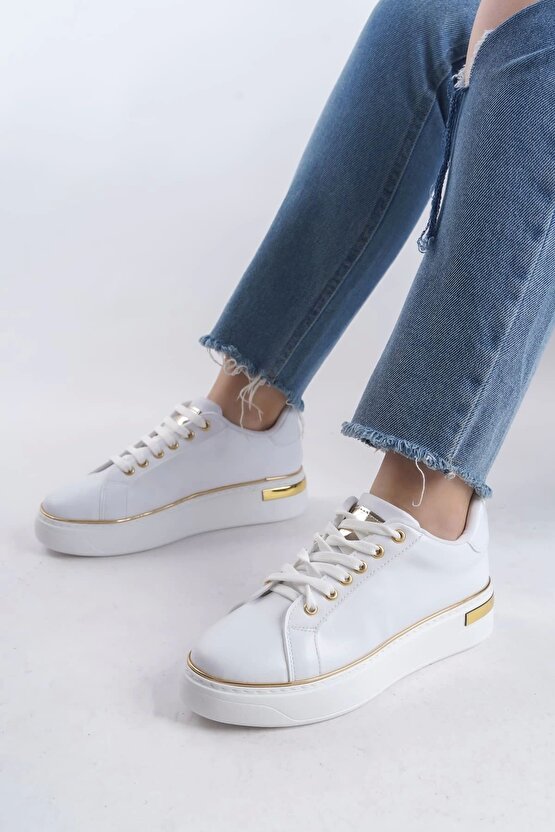 Mına Bağcıklı Ortopedik Taban Kadın Sneaker Spor Ayakkabı Cbt - Beyazaltın
