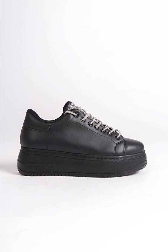 Della Bağcıklı Ortopedik Taban Taşlı Kadın Sneaker Spor Ayakkabı Cst - Siyah