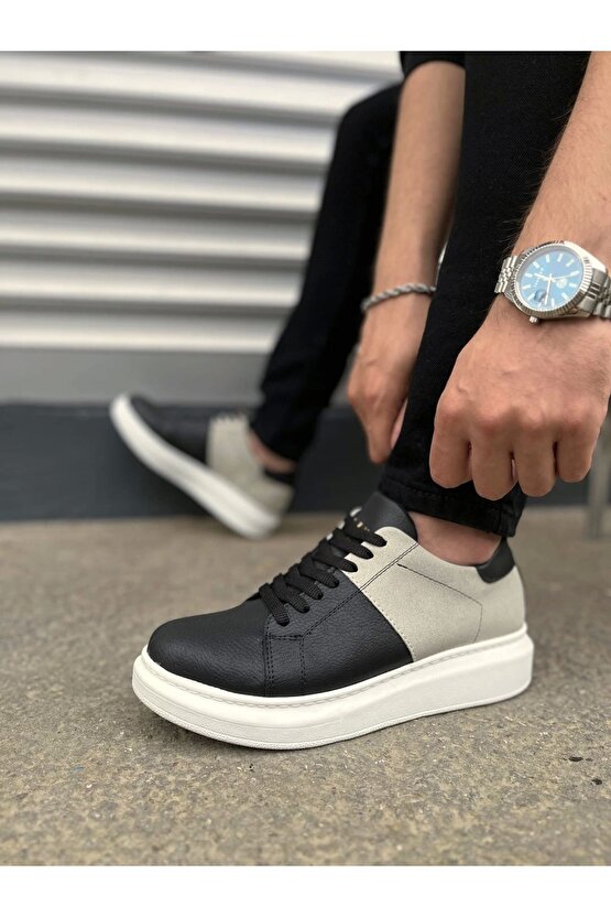 JY151 Boost Bağcıklı Cilt Süet Erkek Günlük Sneaker Ayakkabı CSBT - SiyahGri