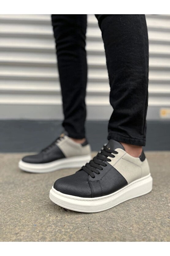 JY151 Boost Bağcıklı Cilt Süet Erkek Günlük Sneaker Ayakkabı CSBT - SiyahGri