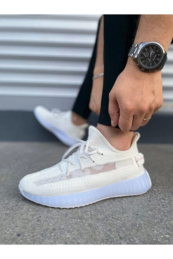 JY305 Pulse Bağcıklı Triko Kumaş Erkek Günlük Spor Ayakkabı TBT - Beyaz