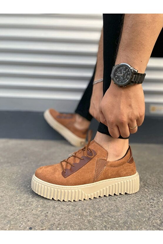 JY502 Bold Bağcıklı Süet Erkek Günlük Sneaker Ayakkabı SKT - Taba