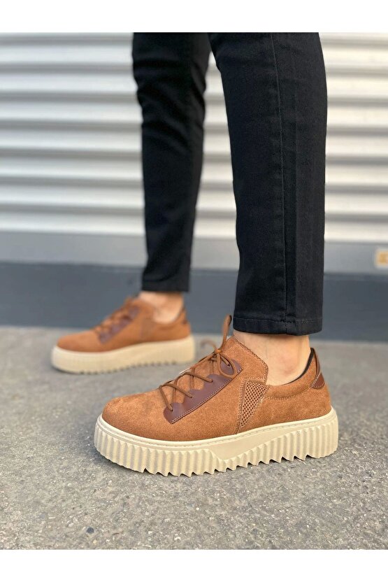 JY502 Bold Bağcıklı Süet Erkek Günlük Sneaker Ayakkabı SKT - Taba