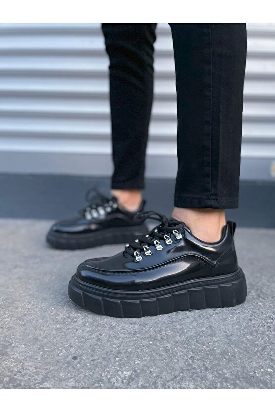 JY010 Cloud Bağcıklı Rugan Erkek Günlük Sneaker Ayakkabı RST - Siyah