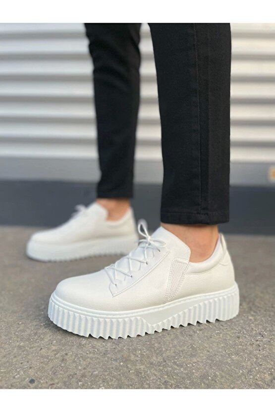 JY502 Bold Bağcıklı Cilt Erkek Günlük Sneaker Ayakkabı CBT - Beyaz