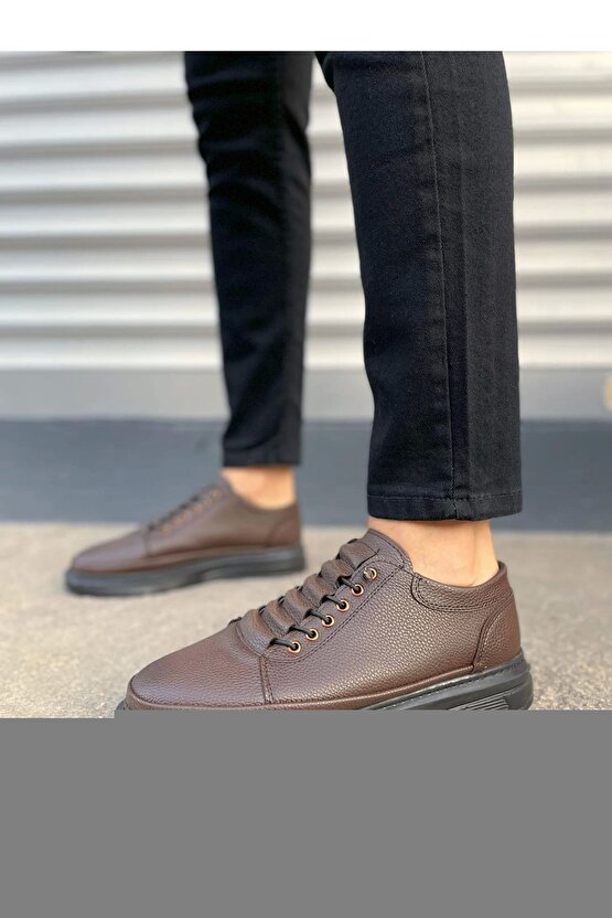 JY0118 REX Bağcıklı Keten Kumaş Erkek Günlük Sneaker Ayakkabı KGT - Füme