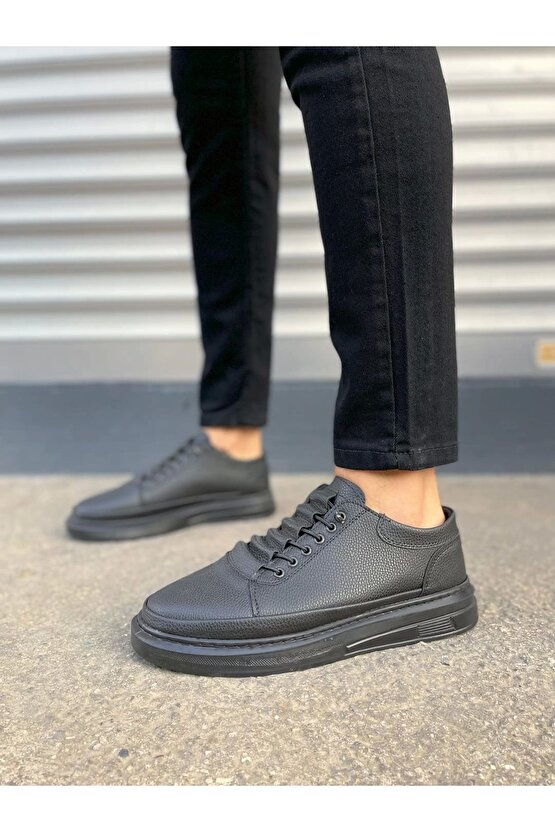 JY0535 Prime Bağcıklı Cilt Erkek Günlük Sneaker Ayakkabı CST - Siyah