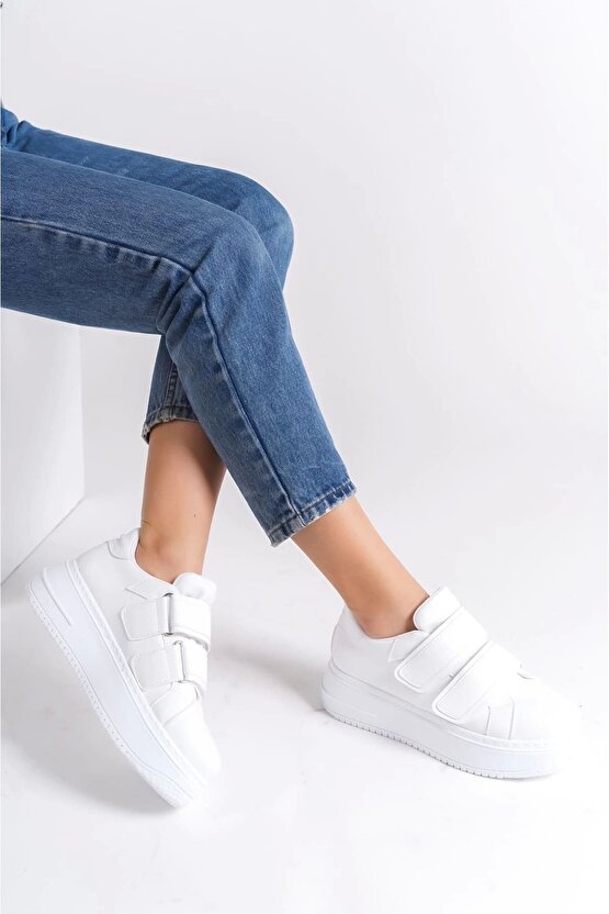 Valencıa Bağcıksız Cırt Cırtlı Ortopedik Taban Kadın Sneaker Spor Ayakkabı Cbt - Beyaz