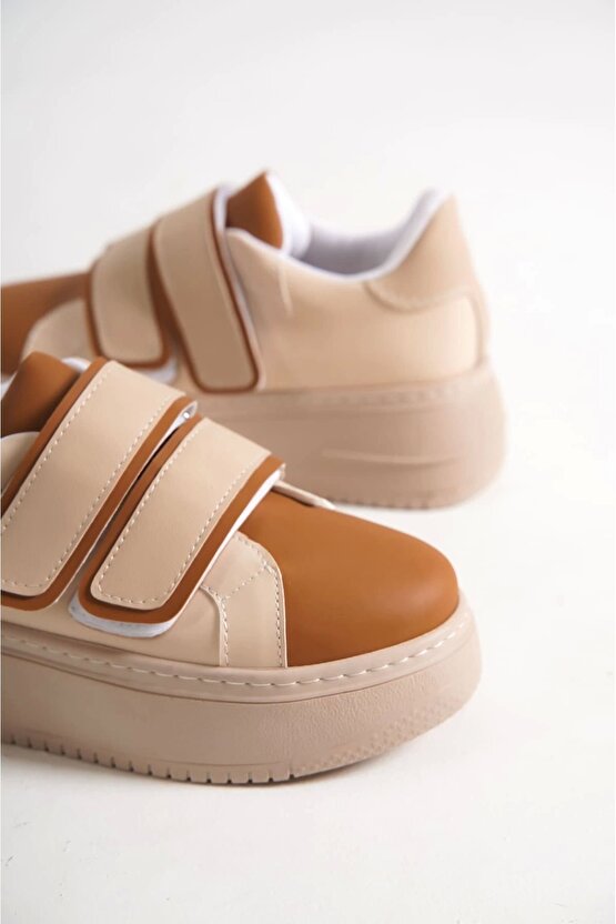 Valencıa Bağcıksız Cırt Cırtlı Ortopedik Taban Kadın Sneaker Spor Ayakkabı Ctt - Tenkahve