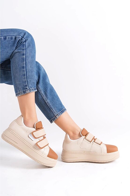 Valencıa Bağcıksız Cırt Cırtlı Ortopedik Taban Kadın Sneaker Spor Ayakkabı Ctt - Tenkahve