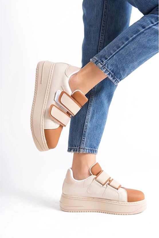 Valencıa Bağcıksız Cırt Cırtlı Ortopedik Taban Kadın Sneaker Spor Ayakkabı Ctt - Tenkahve