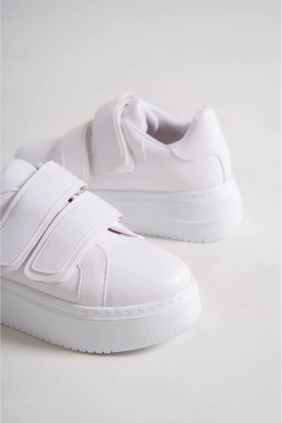 Valencıa Bağcıksız Cırt Cırtlı Ortopedik Taban Kadın Sneaker Spor Ayakkabı Cbt - Beyaz