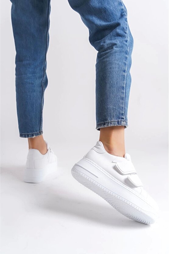 Valencıa Bağcıksız Cırt Cırtlı Ortopedik Taban Kadın Sneaker Spor Ayakkabı Cbt - Beyaz