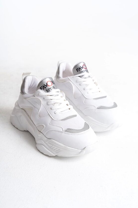 DELLA Bağcıklı Ortopedik Taban Taşlı Kadın Sneaker Spor Ayakkabı CTT - Ten