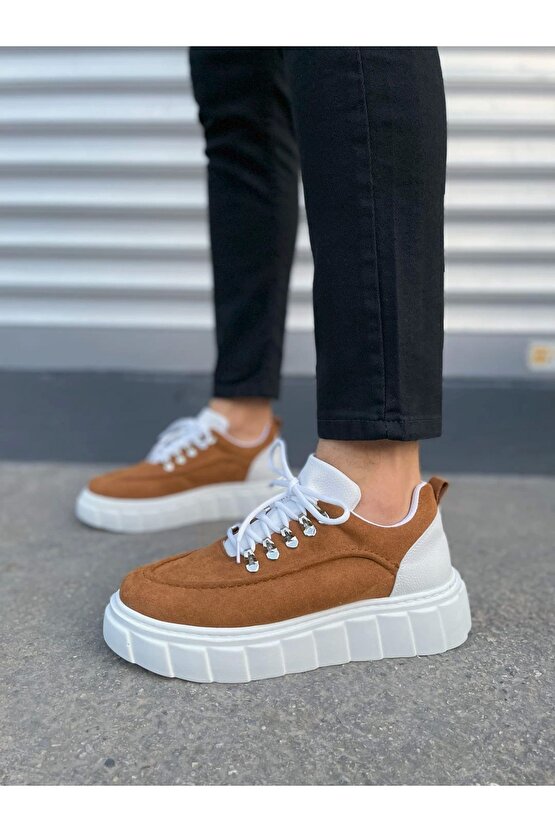 JY010 Cloud Bağcıklı Süet Erkek Günlük Sneaker Ayakkabı SBT - TabaBeyaz