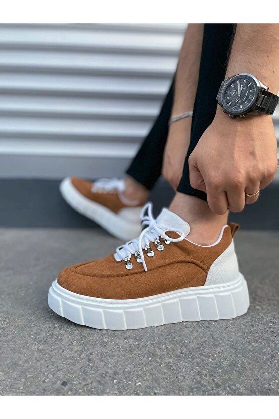 JY010 Cloud Bağcıklı Süet Erkek Günlük Sneaker Ayakkabı SBT - TabaBeyaz