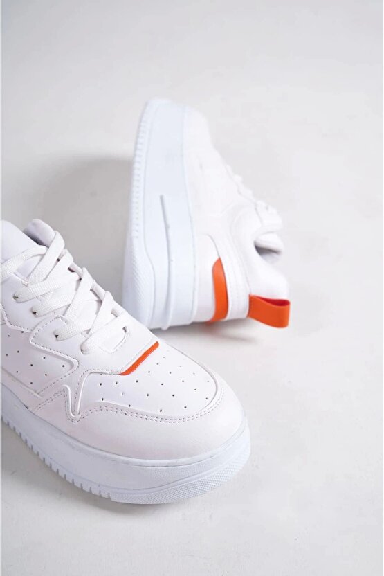 Alessı Bağcıklı Ortopedik Taban Kadın Sneaker Spor Ayakkabı Cbt - Beyazturuncu