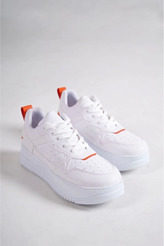 Alessı Bağcıklı Ortopedik Taban Kadın Sneaker Spor Ayakkabı Cbt - Beyazturuncu