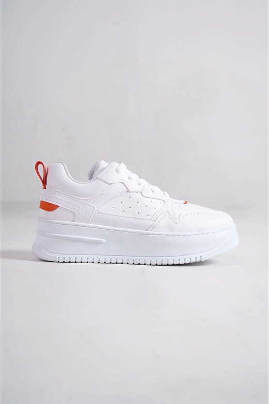 Alessı Bağcıklı Ortopedik Taban Kadın Sneaker Spor Ayakkabı Cbt - Beyazturuncu