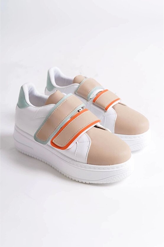 Valencıa Bağcıksız Cırt Cırtlı Ortopedik Taban Kadın Sneaker Spor Ayakkabı Bt - Beyaztenmavi