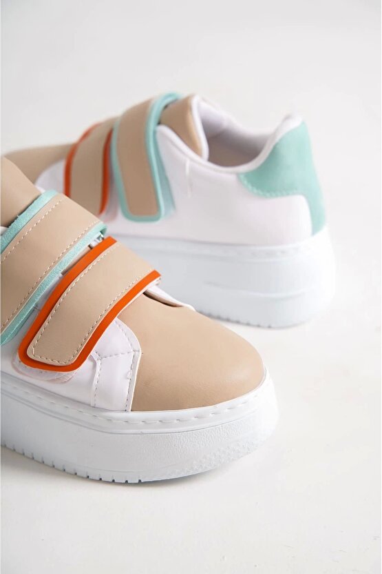 Valencıa Bağcıksız Cırt Cırtlı Ortopedik Taban Kadın Sneaker Spor Ayakkabı Bt - Beyaztenmavi