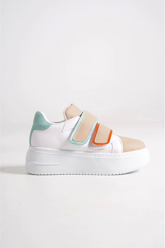 Valencıa Bağcıksız Cırt Cırtlı Ortopedik Taban Kadın Sneaker Spor Ayakkabı Bt - Beyaztenmavi