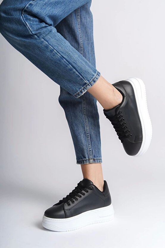 Bıana Bağcıklı Ortopedik Taban Kadın Sneaker Spor Ayakkabı Cbt - Siyah