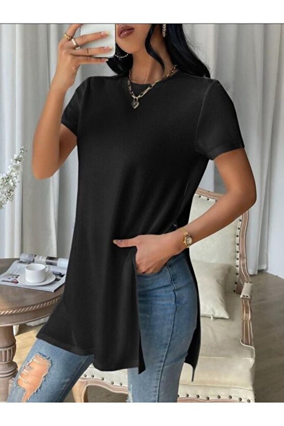 Moda Shop & Butik Kadın Yandan Yırtmaçlı Sandy Kumaş Bluz