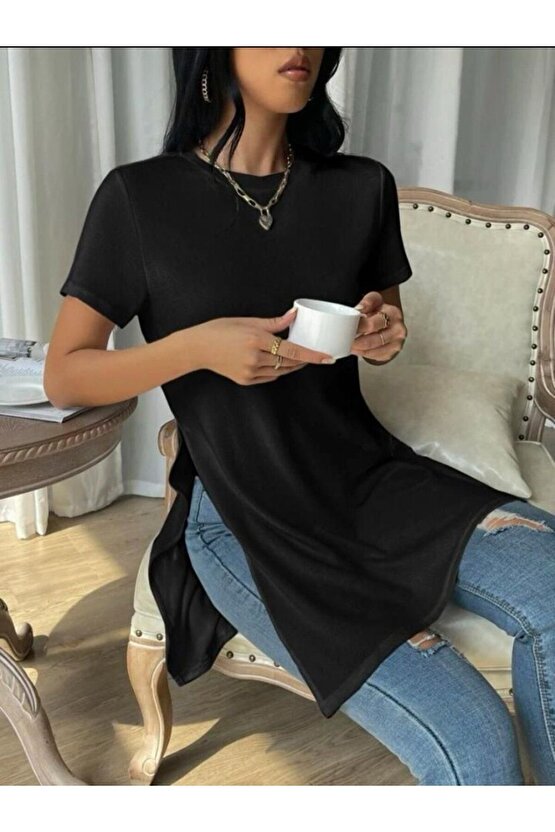 Moda Shop & Butik Kadın Yandan Yırtmaçlı Sandy Kumaş Bluz