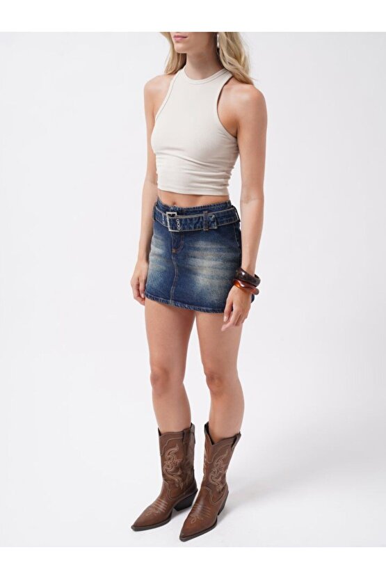 Moda Shop & Kemer Detay Denim Mini Etek