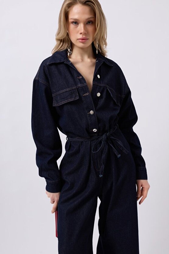 Gelirr Düğme Detaylı Denim Tulum