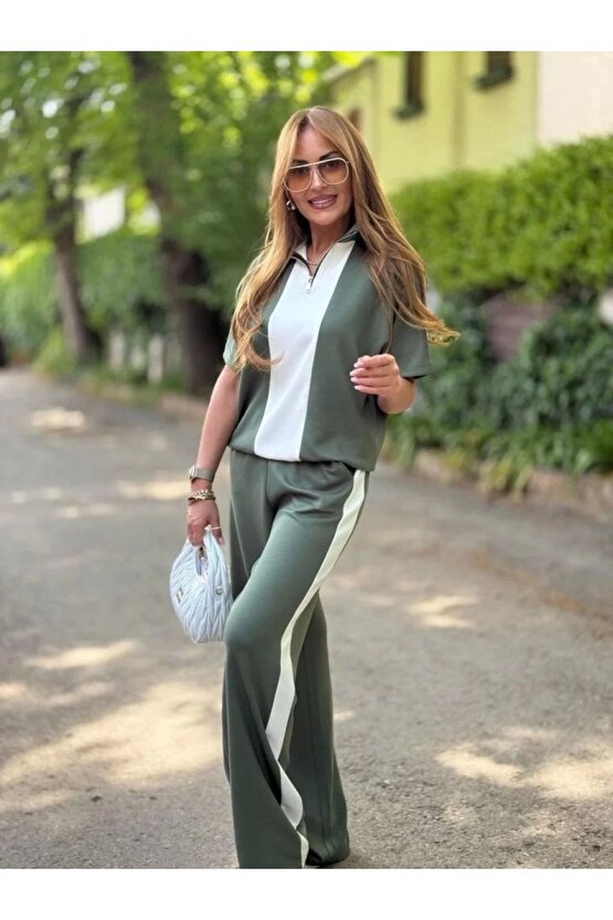 Kadın Modal Kumaş Yakası Fermuarlı şerit Detaylı Takım