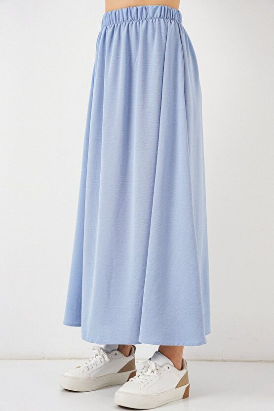 Moda Shop & Butik Uzun Ayrobin Etek 8050 - Mavi