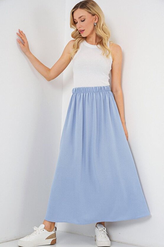 Moda Shop & Butik Uzun Ayrobin Etek 8050 - Mavi