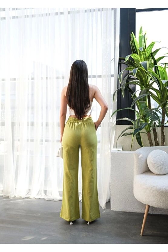 Beli astikli Ve Bağcikli Keten Pantolon