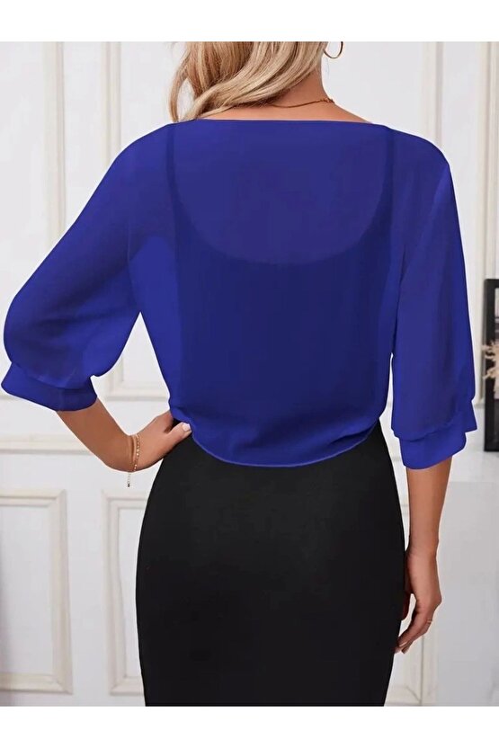 Kadın Truvakar Kol Önden Bağlamalı Kısa Şifon Bolero Ceket