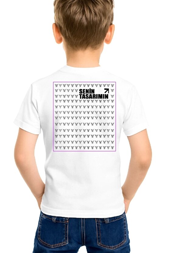 Çocuk Arka Sizin Tasarımınız Basic Tshirt - Beyaz