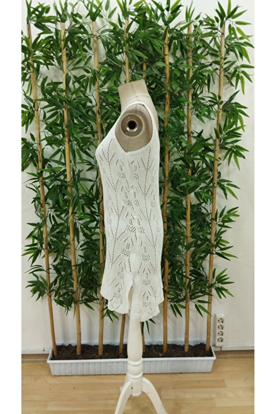 Moda Shop & Butik Kadın Askılı Desenli Yandan Yırtmaçlı Triko Elbise
