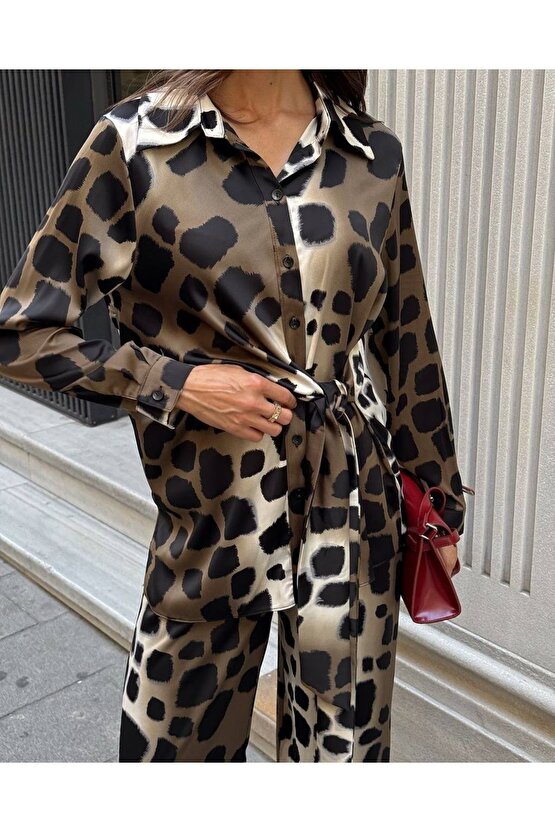 KADIN İTHAL SATEN KUMAŞ LEOPAR DİJİTAL BASKILI İKİLİ TAKIM
