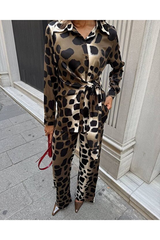 KADIN İTHAL SATEN KUMAŞ LEOPAR DİJİTAL BASKILI İKİLİ TAKIM