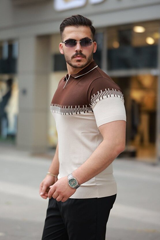 Moda Shop & Butik Erkek Hemşire Yaka Çift Renk Kısa Kollu Tişört