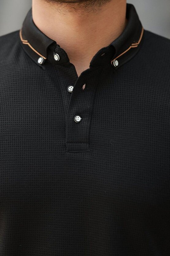 Moda Shop & Butik Erkek Düğmeli Yaka Waffle Kumaş Kısa Kollu Tişört