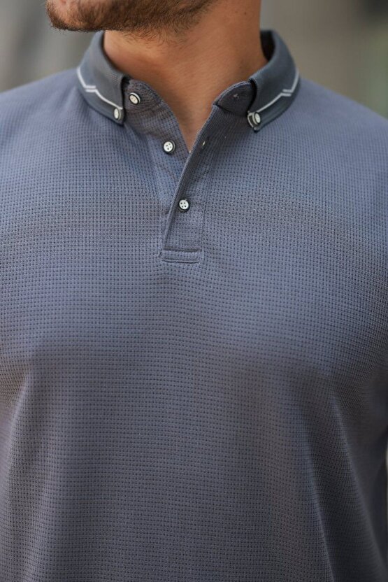 Moda Shop & Butik Erkek Düğmeli Yaka Waffle Kumaş Kısa Kollu Tişört