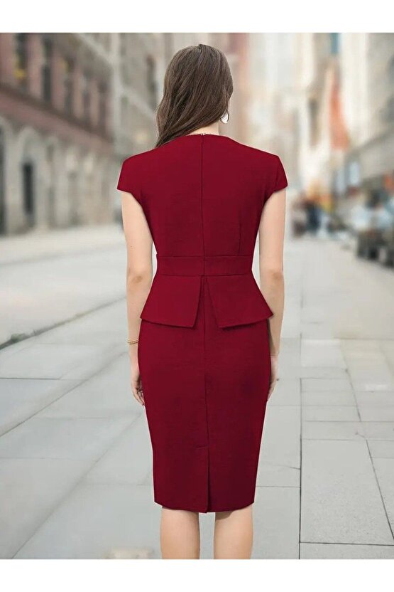 Moda Shop & Butik Kadın Kısa Kollu Kare Yakalı Ithal Krep Elbise