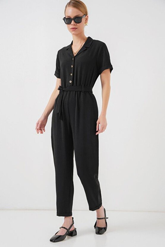 Moda Shop & Butik Kısa Kol Ayrobin Tulum 7030 - Siyah