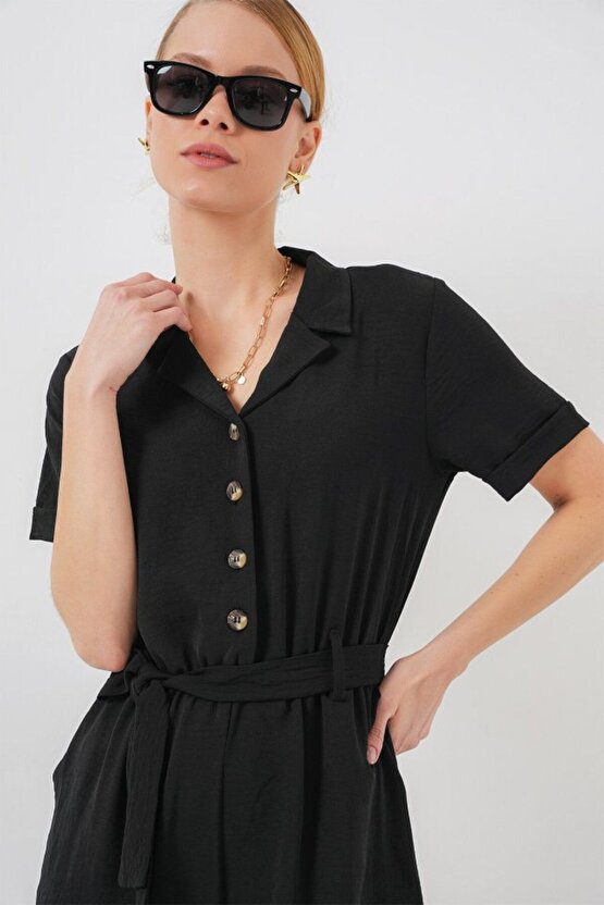 Moda Shop & Butik Kısa Kol Ayrobin Tulum 7030 - Siyah