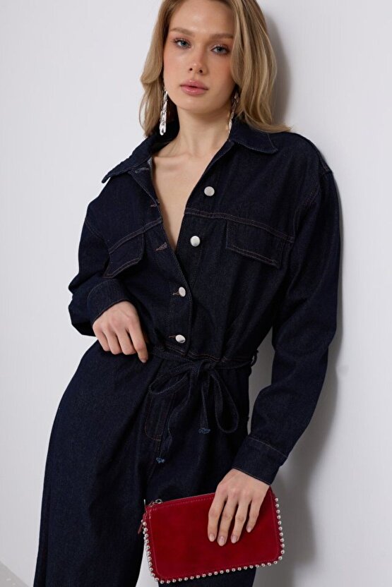 Gelirr Düğme Detaylı Denim Tulum