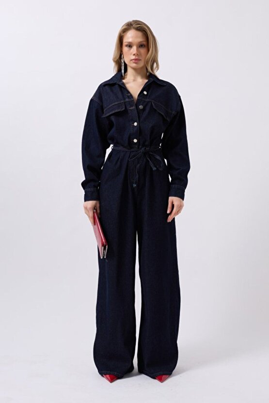Gelirr Düğme Detaylı Denim Tulum